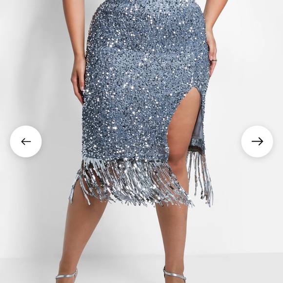 Glimmer Sequin Fringe Midi Bodycon Skirt size 2X 18/20 - Picture 5 of 10